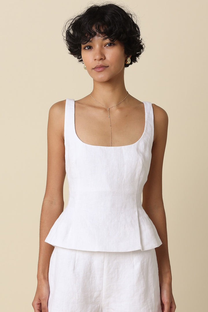 Linen Square-Neck Peplum Top 產品圖